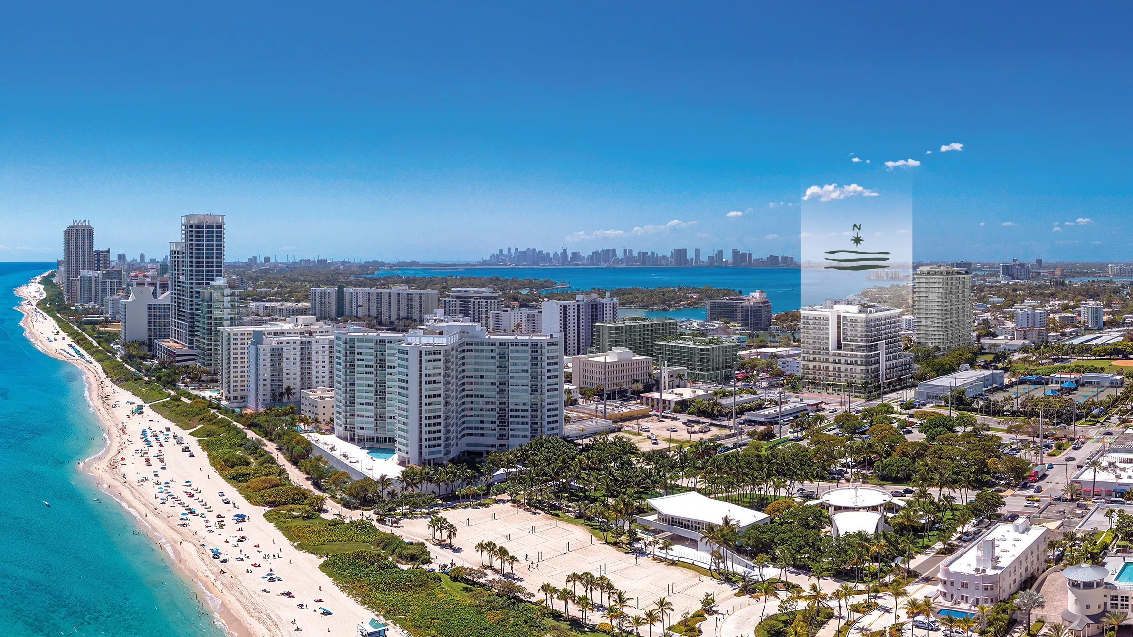 Aerial view of North Beach, Miami Beach, with the NoBe PARC site and the surrounding neighborhood landmarks