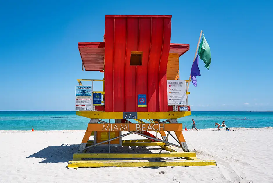 Colorful Miami Beach lifeguard tower on the sand