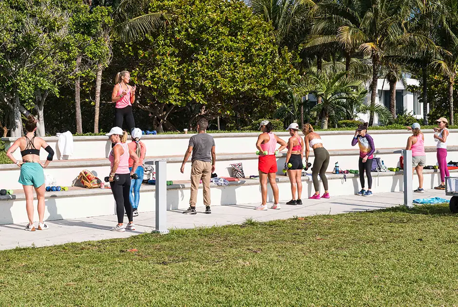 Group of people exercising outdoors at North Beach Oceanside Park